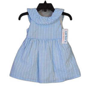 Carter's Blue Gingham Sundress Ruffle Collar With Bottoms Baby Girl 6M NWT
